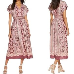 GAL MEETS GLAM Liza Print Charmeuse Midi Dress Floral size 6P